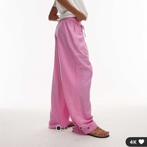 Topshop wide leg linen blend pants in pink - size XS